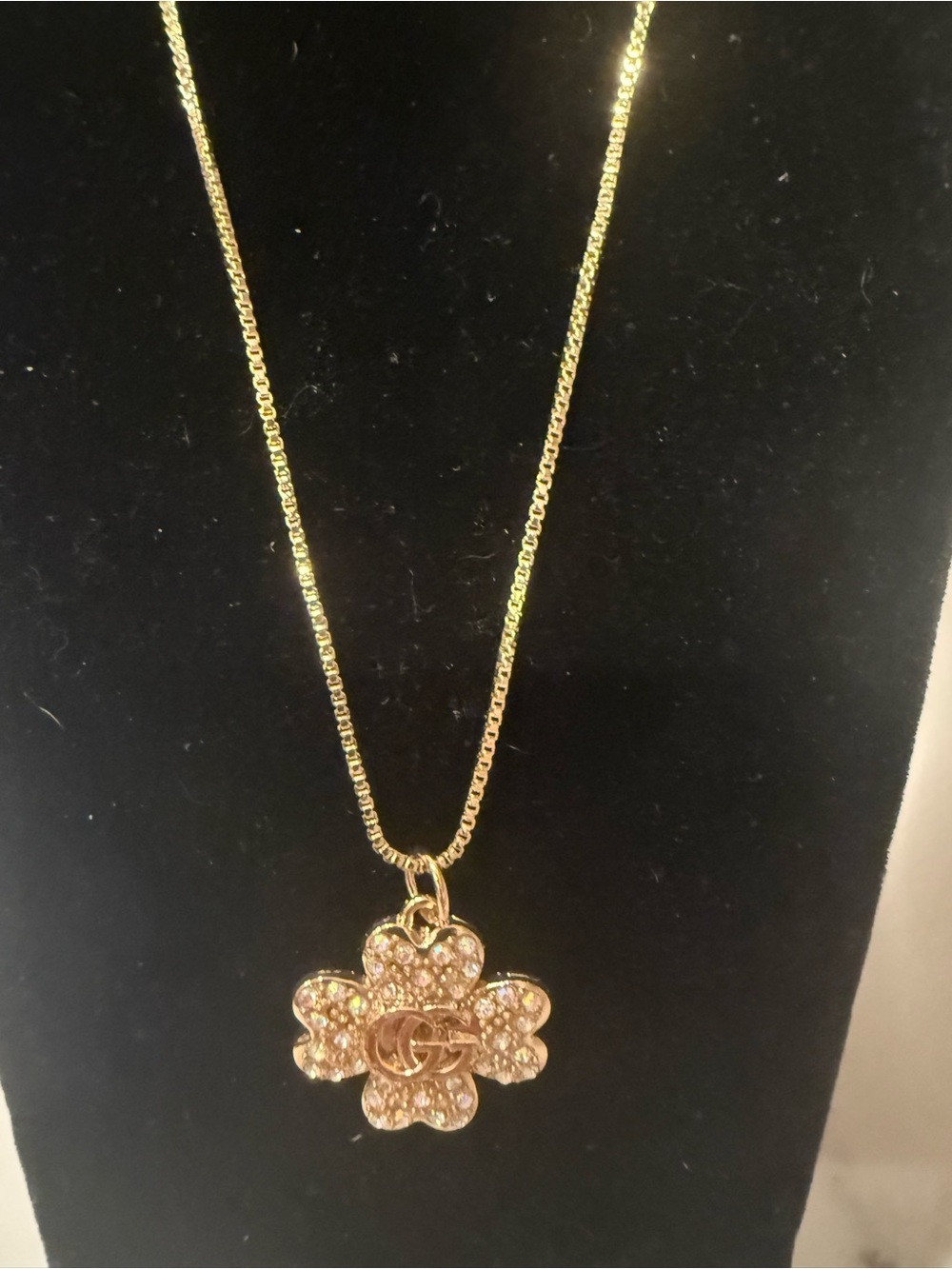Upcycled Gucci Gold-Tone Crystal Clover Pendant Necklace - Picture 3 of 9